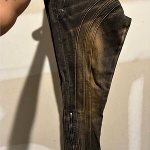 Original Guapi Black & Brown Stacked Jeans With Zipper Detail.